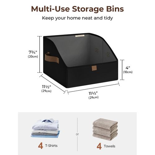 StorageWorks Closet Storage Bins, Trapezoid Organizer Box for Shelves, Fabric Clothes Bin, Foldable Organizing Baskets with Handles, Small, Black, 3-Pack