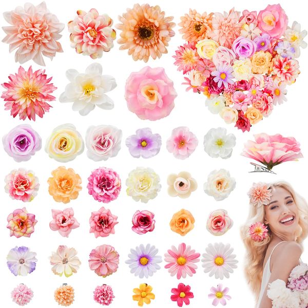 36 Pack Flower Hair Clips Rose Hair Accessories for Women Boho Bride Flower Claw Clip Side Hair Clip Hairpin Brooch Pin Headpiece for Girls Wedding