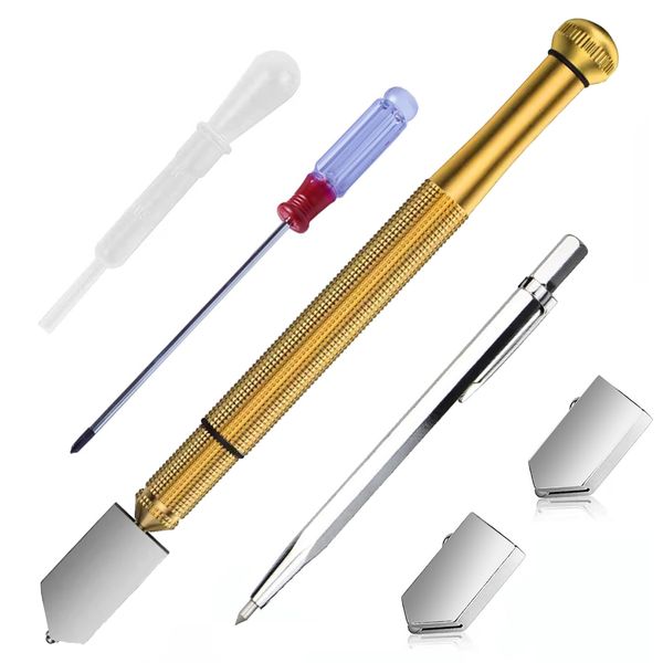 Glass Cutter Set, Glass Cutting Tool, Cutting Plate Thickness: 0.08 - 0.47 inches (2 - 6 mm), 0.2 - 0.5 inches (6 - 12 mm), 0.4 - 0.8 inches (12 - 20 mm), Steel Blade with Anti-Slip Handle, Carbide