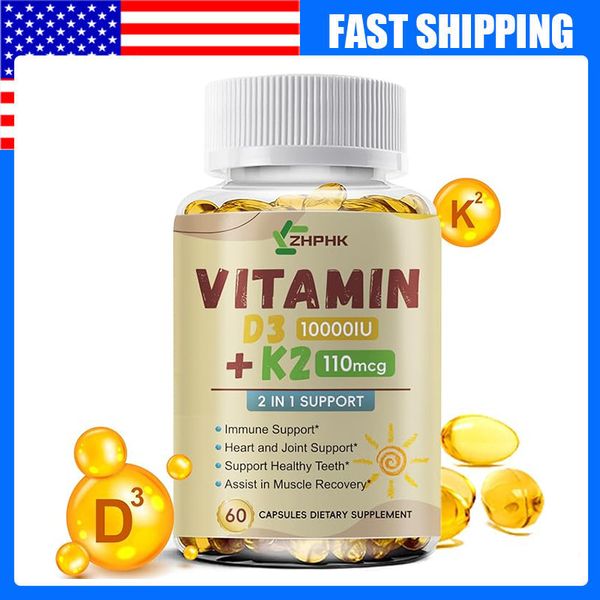 Powerful Vitamin D3 K2 Capsules - Extra Strength D3 K2 Supplements with 10000 IU