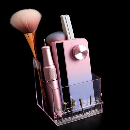 ANGNYA Nail Drill Holder Grinding Bit Storage Box, 10 Holes Transparent Nail Drill Bit Holder Plastic Nail Drill Tool Organizer Manicure Tools Display Box for Nail Tech Supplies (Pink)