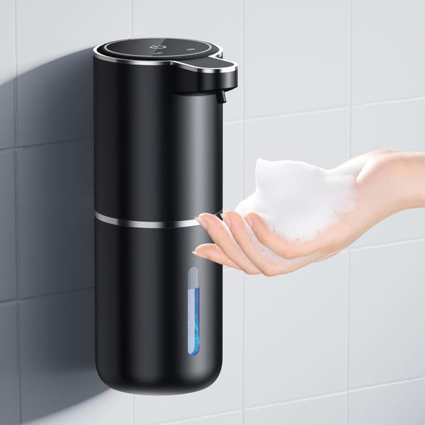 Automatic Soap Foaming Dispenser, 380ml Wall Mount Touchless 4 Gear Adjustable Electric Soap Dispenser, USB Rechargeable with Infrared Motion Sensor for Bathroom, Kitchen, Office