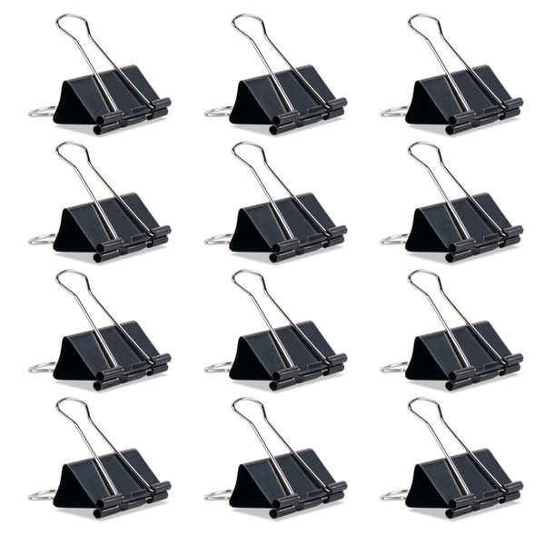 Dalababa 12 Pcs Binder Clips, 51mm Black Foldback Clips, Metal Bulldog Clips, Office Paper Clip for School Home Office Supplies