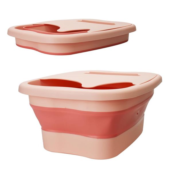 Granny Foot Bath Bucket with Lid, Foldable, Compact, Relax and Stand Your Smartphone (Pink)