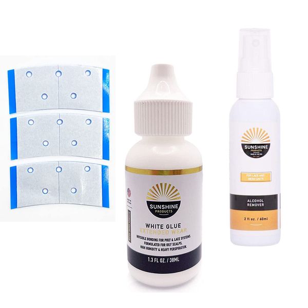 SUNSHINE Premium Hair Replacement Adhesive Remover Kit - Blue Hole Punch Mini Curve Strips, Skin Safe Bonding Glue, Adhesive and Residue Remover