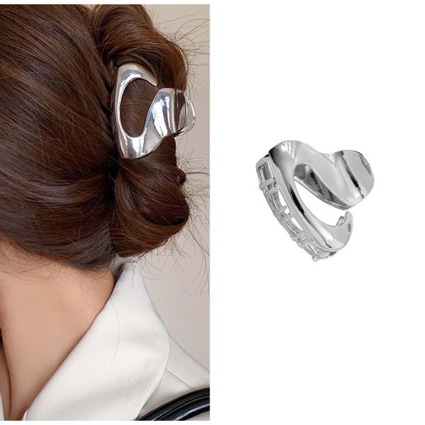 Iaceble Metal Silver Hair Claw Clip Minimalist Geometric Hair Claw Jaw Small Alloy Hair Clip Claw Non Slip Hair Claw Barrette Polished Hairclip Claw Decorative Hair Accessories for Women and Girls