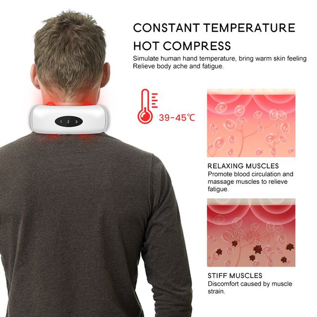 Heat Cordless Electric Pulse Back and Neck Massager Far Infrared Heating  Pain Relief Tool Health Care