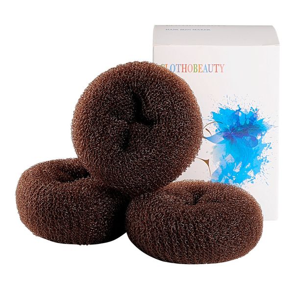 CLOTHOBEAUTY 3 pieces Small Size Hair Bun Donut Maker, Hair Doughnut Shaper, Chignon Hair Donut Buns Maker, Hair Bun maker (3-3.1 inches, Brown)