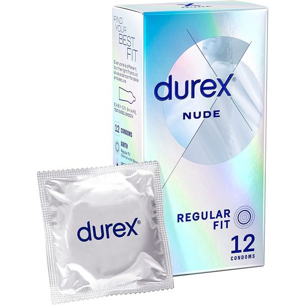 Durex Nude, Condoms, Regular Fit, 12s, Ultra Thin, Designed To Feel It All, With Silicone Lube