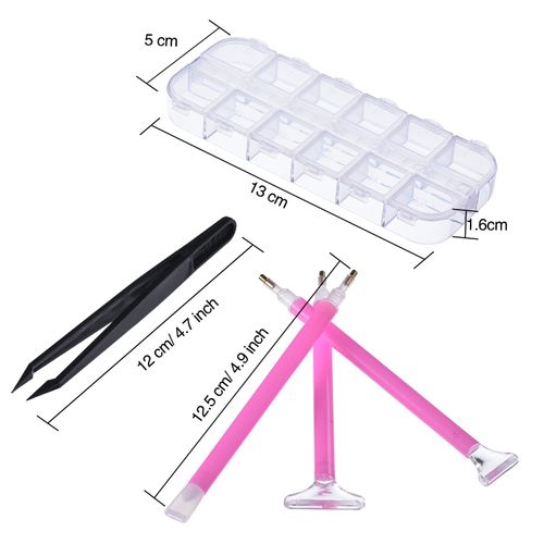 Diamond Painting Tools DIY Diamond Stitch Pen Kit with Tweezers, Glue, Plastic Tray, Diamond Embroidery Box, for Nail Art and Diamond Embroidery, 22 Pieces Tool Set