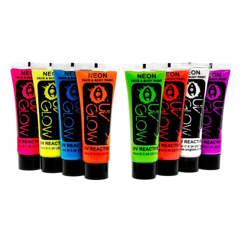 UV Glow Neon Face and Body Paint Set of 8 Tubes - Fluorescent ...