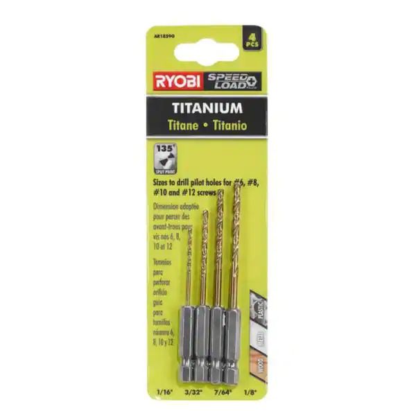 RYOBI SpeedLoad+ Titanium Pilot Drill Bit Set Hex Shank High Speed Steel 4 Piece