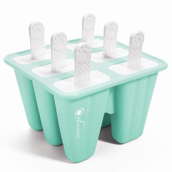 Vinsani Ice Lolly Mould Silicone 6-Cavity Popsicle Mould Reusable Ice Cream Mould Ice Pop Moulds BPA Free Easy Release Ice Lolly Maker with Non-Spill Lid for Kids Adults DIY - Green