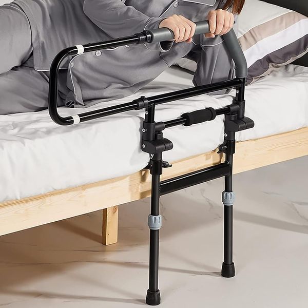 Bed Armrest,Standing Aid,Home Folding Nursing Armrest,Height Adjustable,Lightweight,Bed Guard Rail,Anti-tip, Bedroom Bed Guardrail, Elderly, Pregnant, Standing Aid (Black)