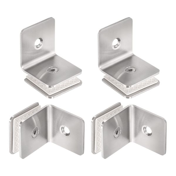 sourcing map Stainless Steel 90 Degree Glass Clamp, 4pcs for 8-12mm Thickness Single Side Square Frameless Glass Corner Clamp Bracket Clip for Shower Door