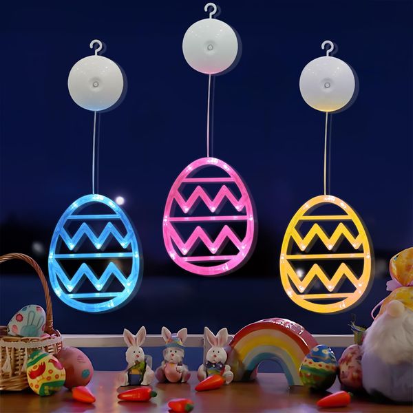 Pipihome Osterdeko Led Fenster Licht, 3 Stück Ostern Deko Fenster Lichterkette Ostereier Lichterketten Dekoration zum Aufhängen für Outdoor Innen, Zimmer Wohnzimmer Deko, Ostern Geschenk