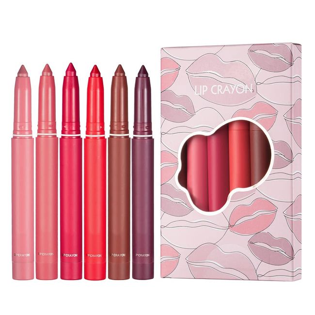 ISAKEN 6 Farben Lippenkonturenstift Set, Lip Liner Pencil wasserdichte Lippenstift Matter Lipliner Make-up zum Auskleiden oder Auffüllen der Lippen Geschenkset für Frauen und Mädchen