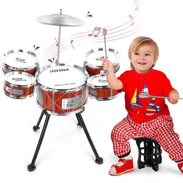 TWFRIC Toy Drum Kit for Kids 3-5 Upgraded Toddler Rock Drum Set with 5 Drums Musical Instrument Toys for 3 4 5 Year Old Boys Girls Gifts 4-6