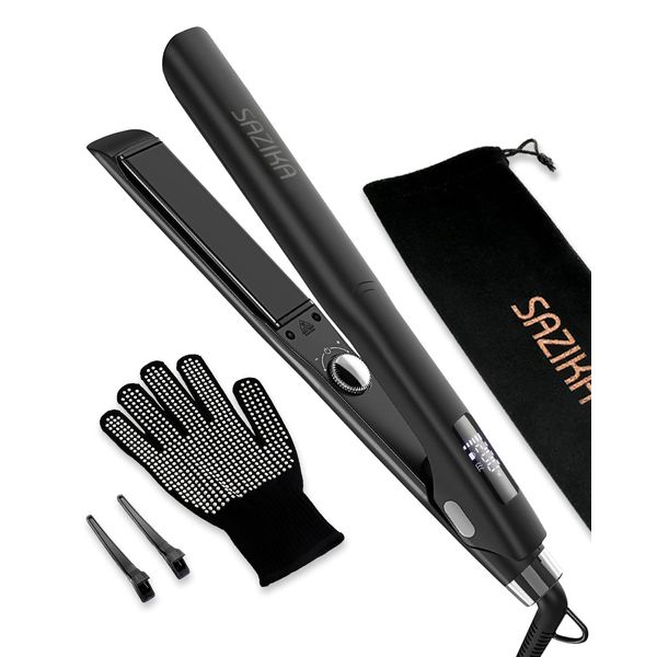 Flat Iron Ionic Hair Straightener, SAZIKA Professional Nano Titanium Straightener with Floating Plates for Hair Styling, Straightener and Curler 2 in 1 with Dual Voltage