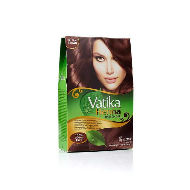 Dabur Vatika Henna Hair Color - Henna Hair Dye, Henna Hair Color and Conditioner, Zero Ammonia Henna for Strong and Shiny Hair, 100% Grey Coverage, 6 Sachets X 10g (Natural Brown)