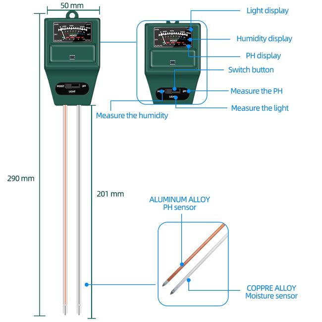 3/4 in 1 Soil Tester Moisture pH LCD Digital Meter Gauge Plants Flower  Humidity Testing Portable Auto-off Measurement Detector - China Sunlight Moisture  Meter, Soil Tester