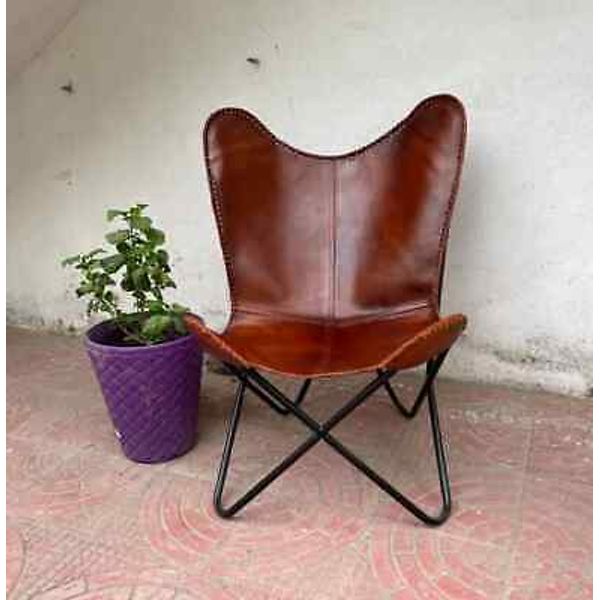 Handmade Leather Butterfly Chair Arm Accent Chair For Living Room Home Decore