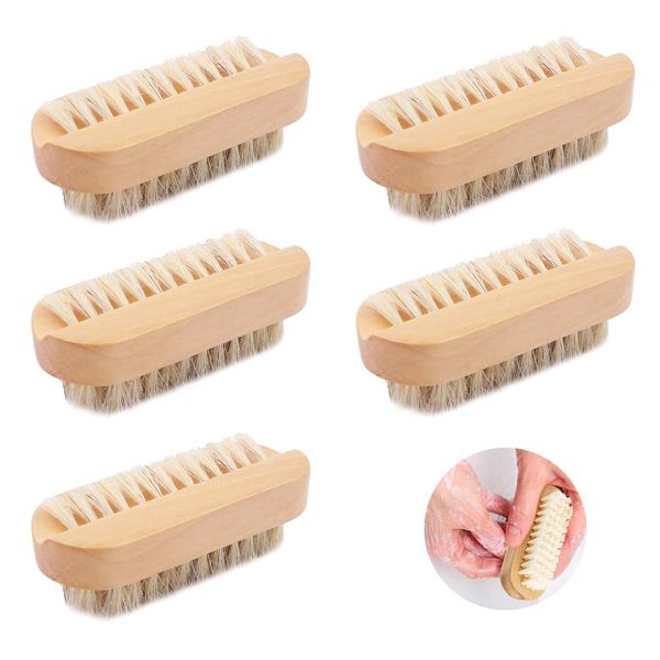 5 Pcs Two-Sided Wooden Nail Brushes,Double Sided Nail Hand Scrubbing Cleaning Brush Natural Wood Brush for Men Women Manicure Supplies