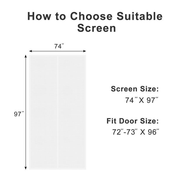 MAGZO Magnetic Screen Door Fit Door Size 72 x 80 Inch, Screen Size 74 x  81 French Door Screen with Full Frame Hook&Loop Black