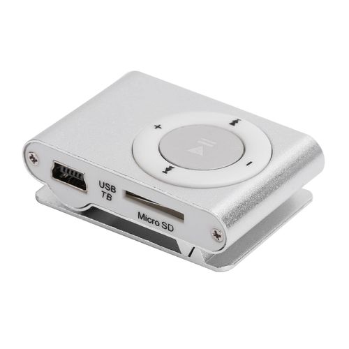 MP3 Player, Portable Digital Music Media Player Mini MP3 Back-Clip Player with Earphone and USB Cable for Walking Running, etc (Silver)