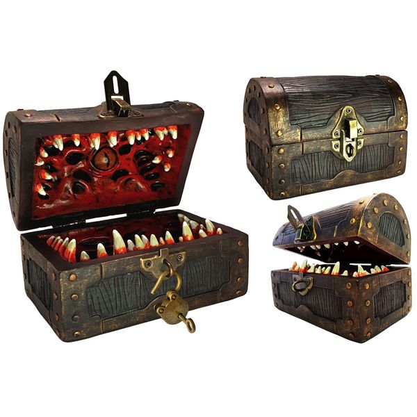 Galdor's Guild Mimic Dice Chest Storage Box | Free Lock & Key | Compatible with Dungeons & Dragons Players, Dungeon Master/DM RPG Gaming | Holder Vault Case | Holds 4 Sets of Polyhedral Dice (Regular)