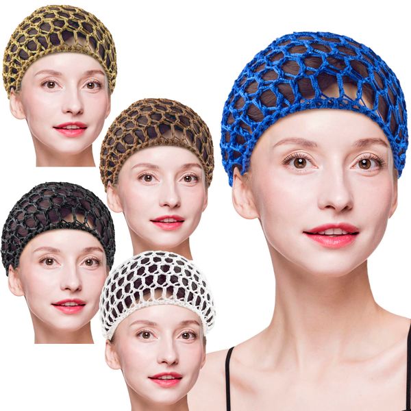 AUEAR, Mesh Crochet Hair Net Thick Short Hair Net Snoods Cover Women Hairnet for Sleeping (5 Pack, Multi)