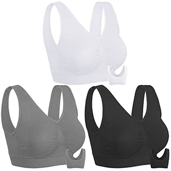 Onory 3 Pack Sports Bras for Women Wirefree Padded Workout Yoga Gym Fitness Bra (Black+Grey+White, XX-Large)