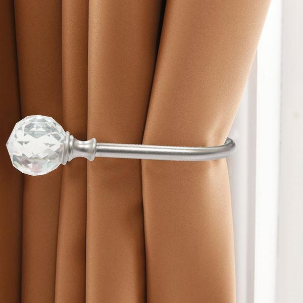 PHOEWON Curtain Holdbacks Acrylic Crystal Ball Curtain Tie Backs U Shaped Metal Curtain Holdbacks Wall Mounted Curtain Hook backs, 2 Pack