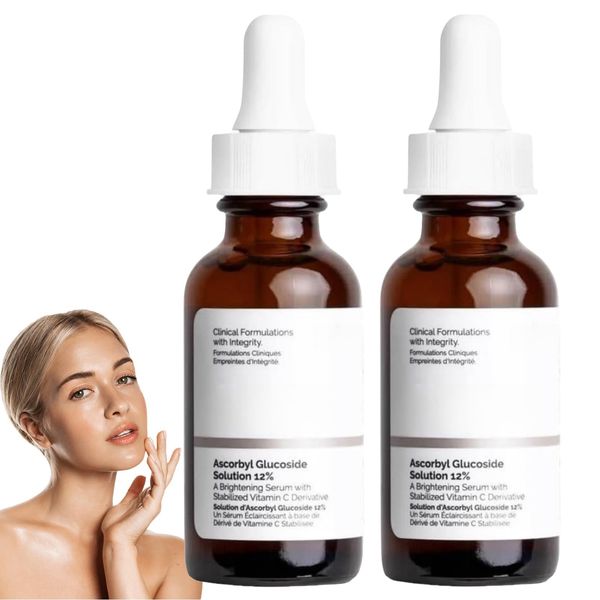 2PCS Ascorbyl Gluco-Side Solution 12%,Vitamin C Face Serum,Hyaluronic Acid Serum,Anti Wrinkle Serum,Dark Spot Remover,Hydrating Brightening Face Serum for Women,Skincare Facial Serum for Sign of Aging