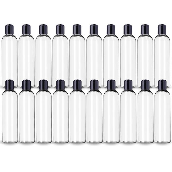 ljdeals 8 oz Clear Plastic Empty Bottles with Black Disc Top Caps, Refillable Containers for Shampoo, Lotions, Cream and More Pack of 20, BPA Free, Made in USA