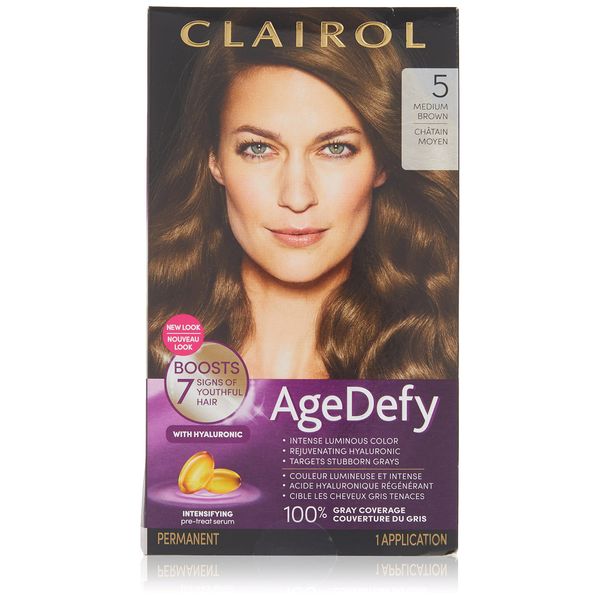 Clairol Age Defy Permanent Hair Dye, 5 Medium Brown Hair Color, Pack of 1