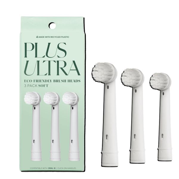PLUS ULTRA Eco-Friendly Oral-B Compatible Electric Toothbrush Replacement Heads - 3 Heads Per Pack - Soft Toothbrush for Sensitive Teeth