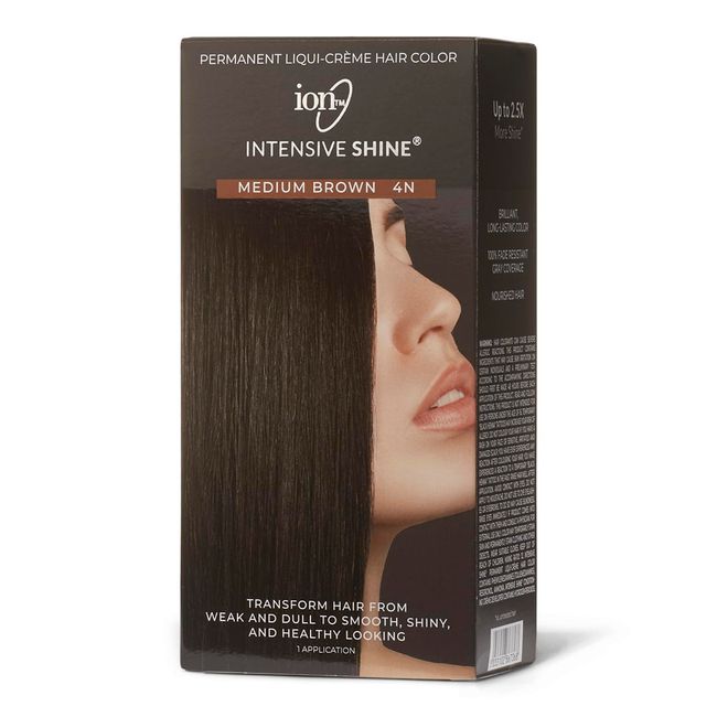 ION Intensive Shine Permanent Liqui-Creme Hair Color Kit Fade Resistant Gray Coverage 2.5 Times More Shine Brilliant Long Lasting Color - Medium Brown 4N