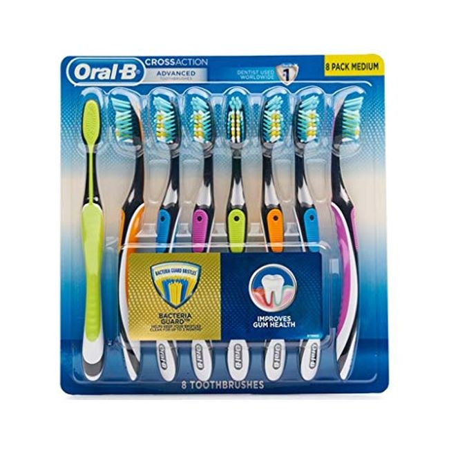 Oral B Oral-b Cross Action Advanced Toothbrush With Bacteria Guard Bristles, 8 Pack,, 8Count ()