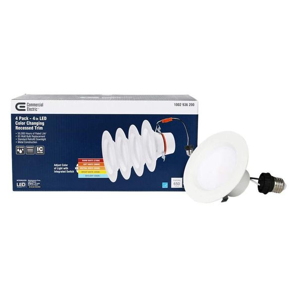 4 Pack Lectric 4 In. Color Temperature Integrated Led Recessed Trim