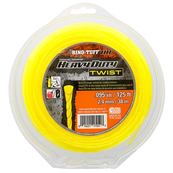 Rino Tuff 17051 .095” x 125’ Universal Heavy Duty Twisted Trimmer Line for Residential Trimming and Edging