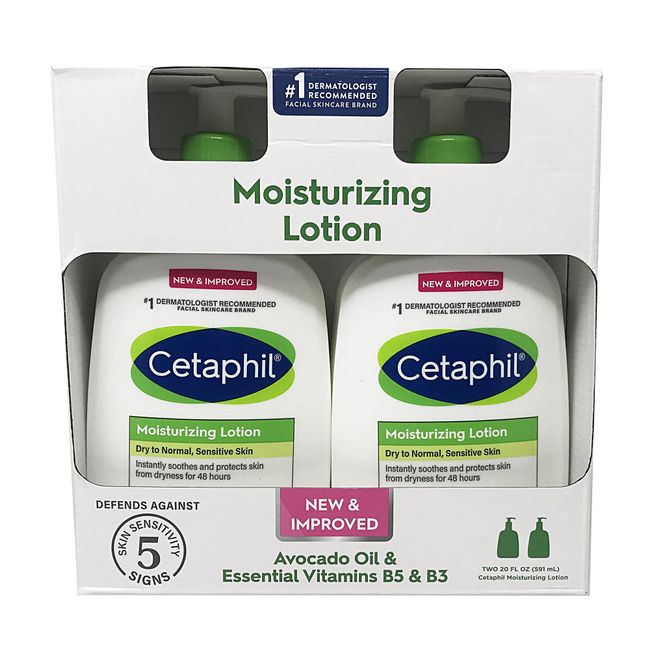 2 - 20 oz. Pack Cetaphil New & Improved Moisturizing Lotion for Dry to Normal,Sensitive Skin (With Avacado Oil and Essential Vitamins)