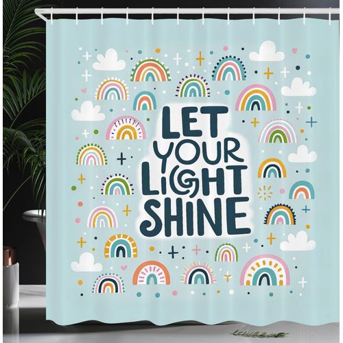 Ambesonne Scandinavian Rainbow Shower Curtain, Joyous Design of Minimal and Whimsical Clouds Sky Ornaments, Cloth Fabric Bathroom Decor Set with Hooks, 69" W x 70" L, Pale Blue Multicolor
