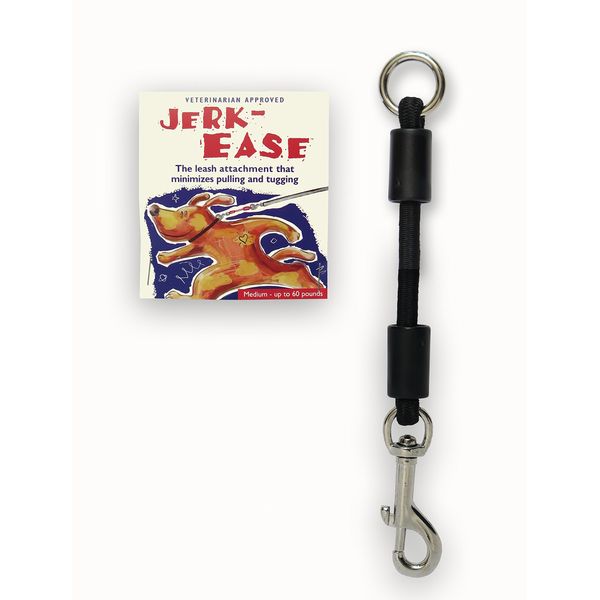 JERK-EASE Patented Shock Absorber Bungee Dog Leash Attachment, Medium (up to 60 pounds), Black