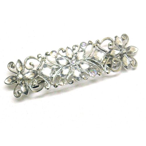 La Peach Fashions Ladies Rectangular Crystal Hair Barrette Diamante Flower Hair Barrette Hair Clip Slide Size 9 cm (Crystal)