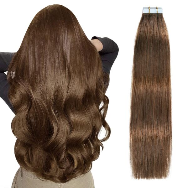 SUYYA Tape Extensions Echthaar,Invisible Tape in Extensions Echthaar Seidig Gerade Remy Tape Haarverlängerungen Echte Menschliches Haar 16 Zoll 40cm 20 Stück 40G #4 Schokoladenbraun