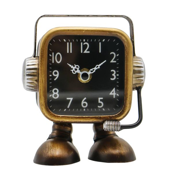 YOUKI Retro Steampunk Style Robot Table Clock,Industrial Style Desk and Shelf Clocks,Decorative Battery Operated,Silent Non-Ticking Clock for Office, Living Room or Bedroom