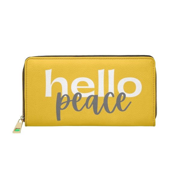 Womens Wallet, Zip Purse, Yellow & White Hello Peace - One size