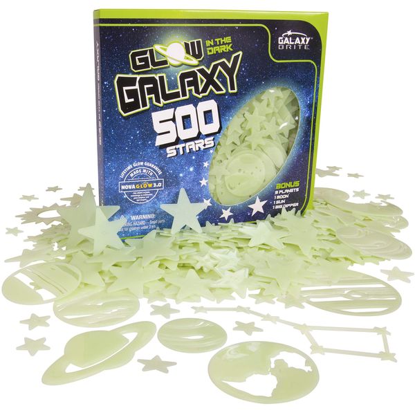 Glow in The Dark Stars for Ceiling, 500-Count, Largest Ceiling Glow Stars Assortment; Includes Bonuses; Jumbo Sun (Supernova), All 9 Planets, Bonus Moon and Entire Big Dipper Constellation