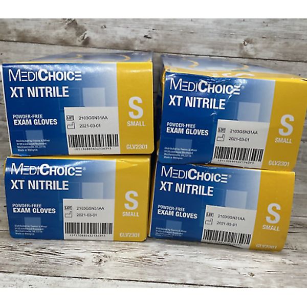 4 *DENTED* Boxes MediChoice XT Nitrile Exam Gloves Powder-Free, Size: Small